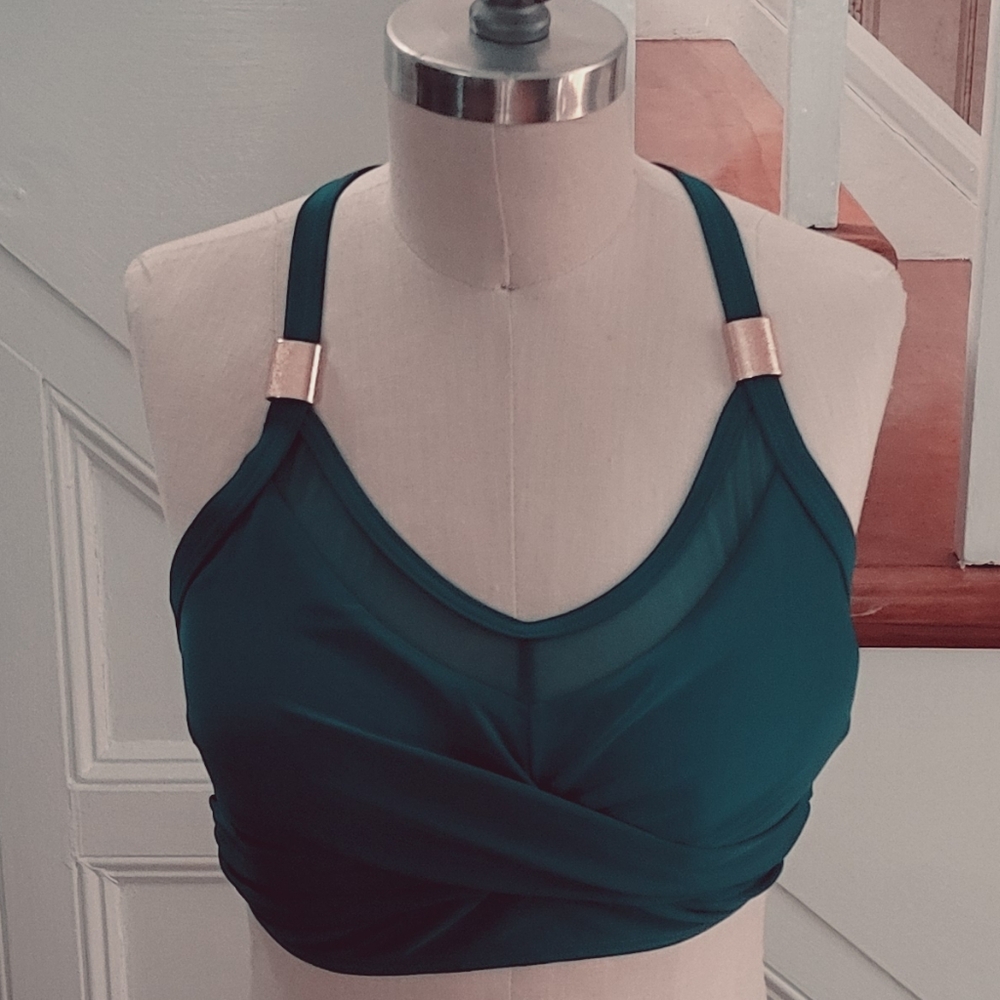 BLOOMING JELLY Crisscoss Back Bikini Top Size Medium Teal Turquoise - Picture 4 of 9